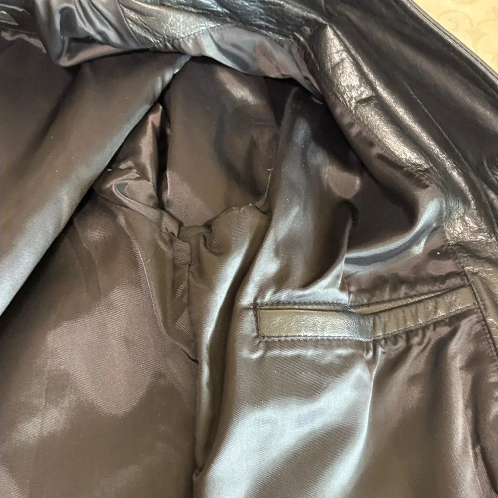 Banana Republic Black Leather Trench Car Coat black genuine leather man Sz XS